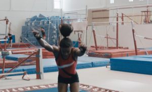 Gymnast during mid flip