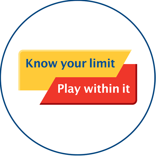 Stylized text that says “know your limit, play within it” on yellow and red shapes.