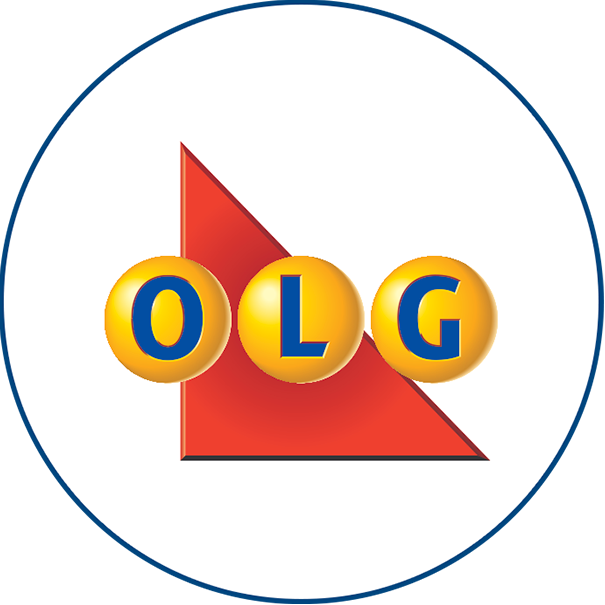 OLG logo, which consists of “O”, “L”, “G” on three separate gold balls, on a red triangle background.