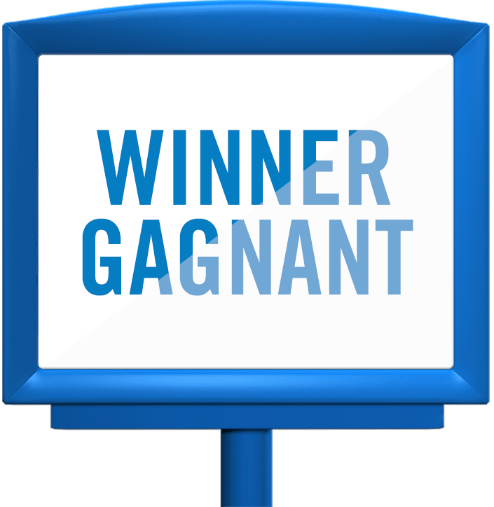 Screen displaying Winner/Gagnant