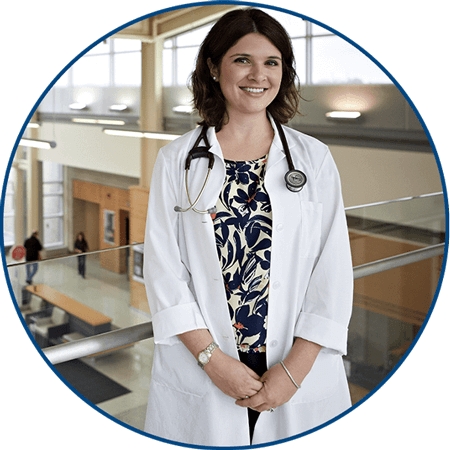 Medical professional wearing a stethoscope and lab coat.