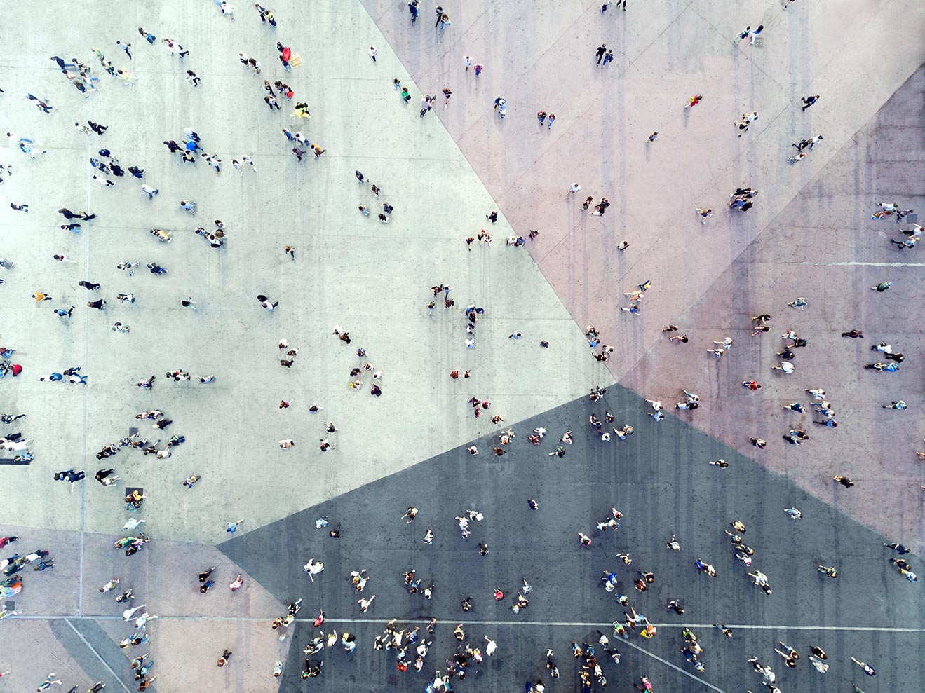 High angle view of people walking on the street.