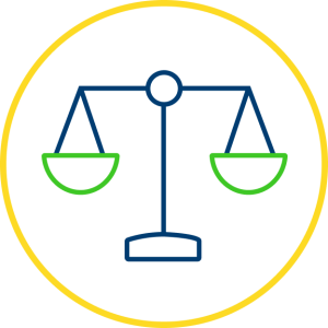 Blue and green icon of a weight scale