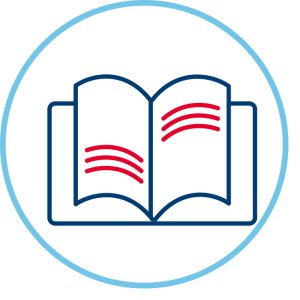 Icon of an open book with red lines