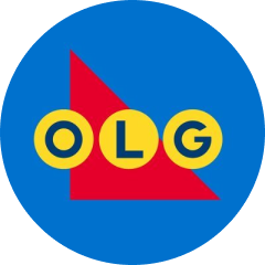 Logo d’OLG sur fond bleu.