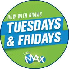 Text that reads “Now with draws Tuesdays & Fridays” on a green and blue background.