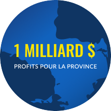 Forme de la province de l’Ontario dessinée en bleu sur laquelle est indiqué « 1 milliard $ - Profits pour la province ».