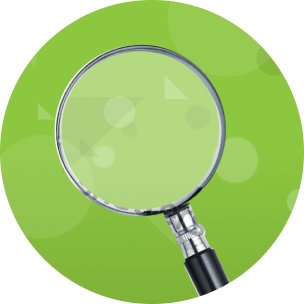 A magnifying glass against a green background.